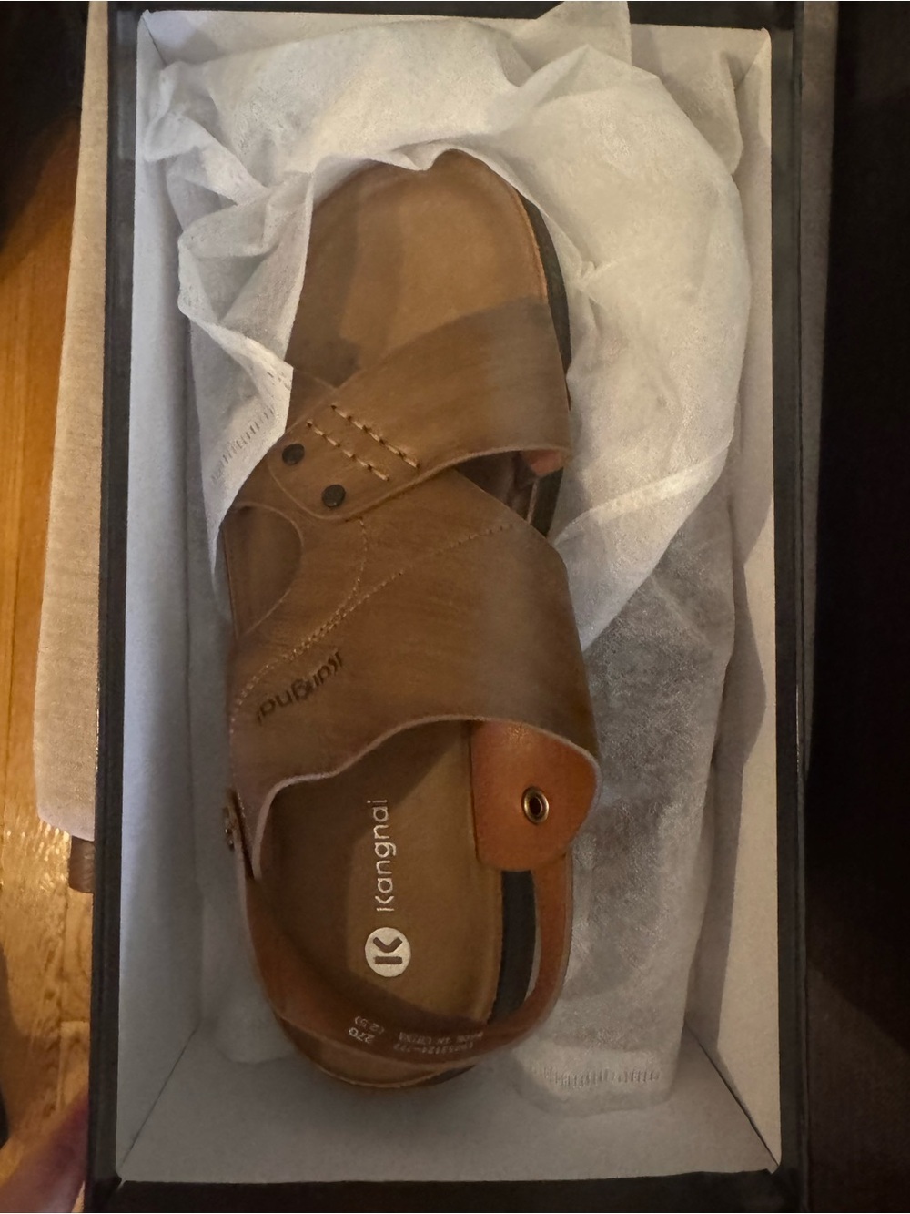 Kangnai Brown Leather Slide Sandal